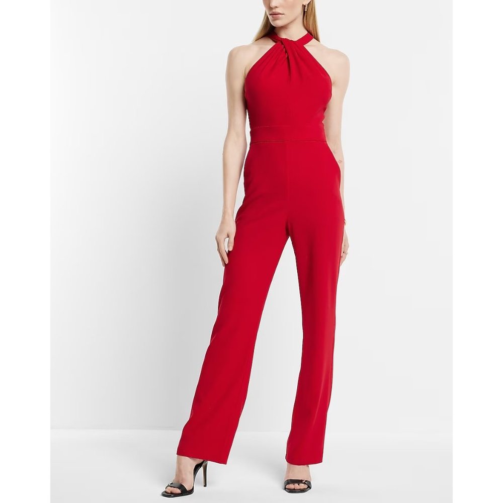 Express Twist Halter Neck Flare Leg Jumpsuit 6